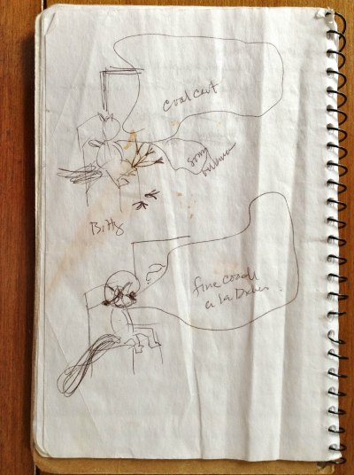 Nancy sketches Itty and Bitty on plane